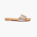Shimmer Ruched Slides tan side profile