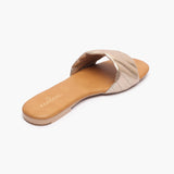 Shimmer Ruched Slides tan back angle
