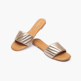 Shimmer Ruched Slides tan