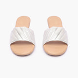 Shimmer Ruched Slides cream front angle