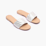 Shimmer Ruched Slides cream side angle