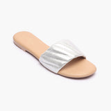 Shimmer Ruched Slides cream side single