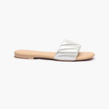 Shimmer Ruched Slides cream side profile