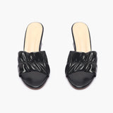 Ruched Block Heel Slides black front angle