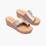 Open Toe Platform Slides gold side angle