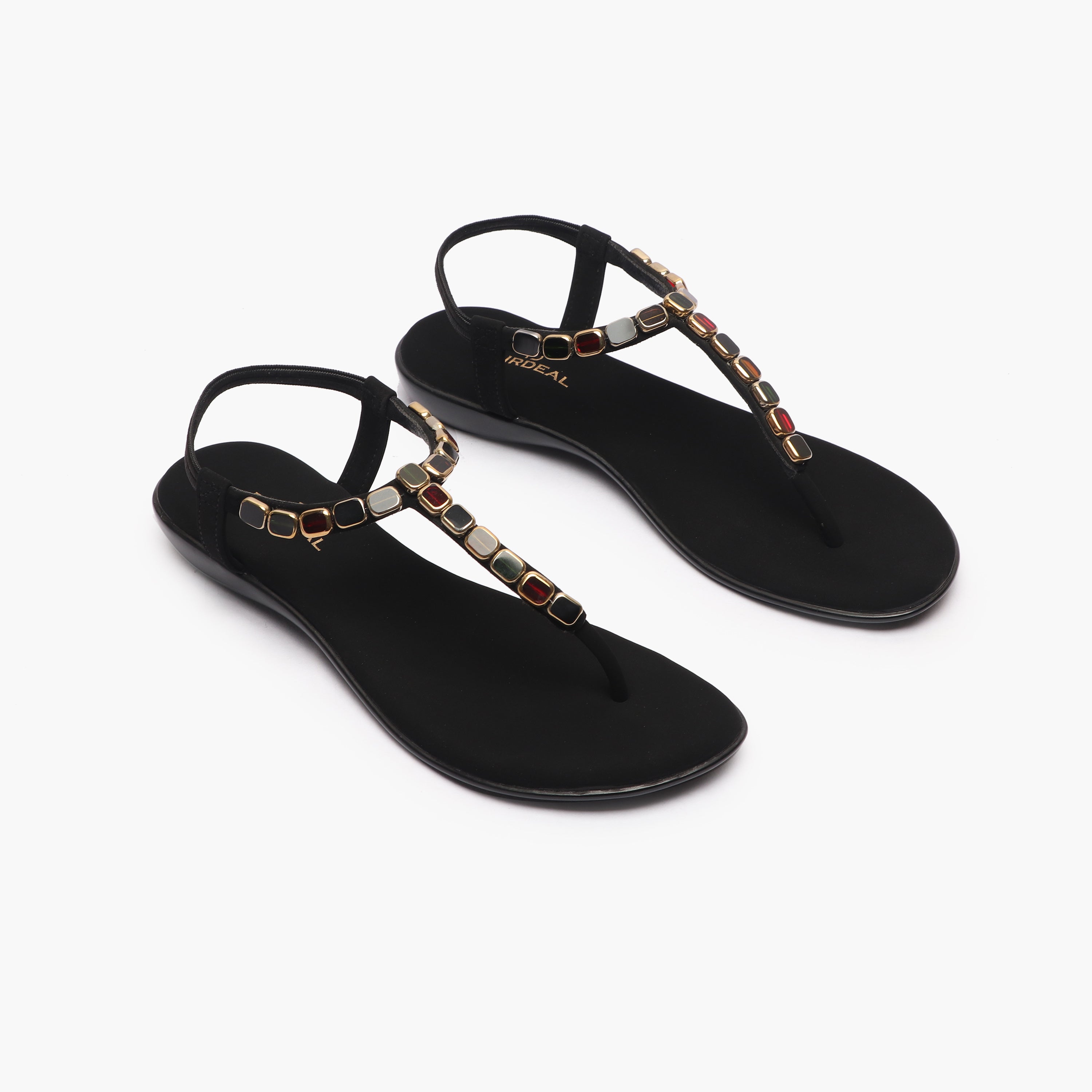 Black and store gold flat sandals