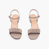 Ruched Block Heel Sandals grey front angle
