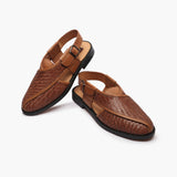Ethnic Woven Back Strap Sandals tan
