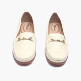 Metal Accented Wedge Heel Loafers beige front angle