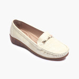 Metal Accented Wedge Heel Loafers beige side single