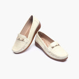 Metal Accented Wedge Heel Loafers beige
