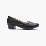 Intricate Perforated Heel Ballerinas black side profile with heel