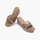Symmetrical Strap Wedge Slides beige
