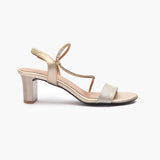 Strap Embellished Sandals gold side profile with heel