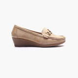 Bold Chainlink Wedge heel Loafers beige side profile with heel