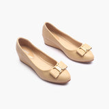 Buckle Accented Wedge Heel Ballerinas beige side angle