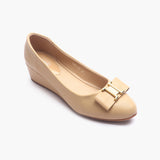 Buckle Accented Wedge Heel Ballerinas beige side single