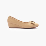 Buckle Accented Wedge Heel Ballerinas beige side profile with heel