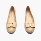 Buckle Accented Wedge Heel Ballerinas beige front angle