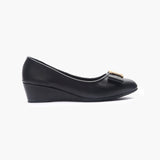 Buckle Accented Wedge Heel Ballerinas black side profile with heel