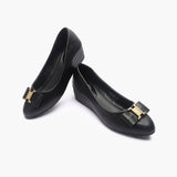 Buckle Accented Wedge Heel Ballerinas black