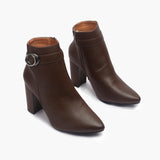 Side Buckle Embellished Boots brown side angle