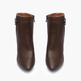 Side Buckle Embellished Boots brown front angle