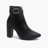 Side Buckle Embellished Boots black side profile with heel