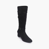 Suede Double Buckle Block Heel Boots black side single