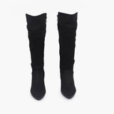 Suede Double Buckle Block Heel Boots black front angle