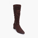 Suede Double Buckle Block Heel Boots brown side single
