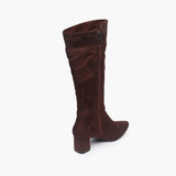 Suede Double Buckle Block Heel Boots brown back