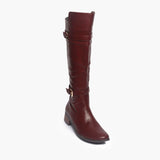 Double Buckle Side Zipper Boots maroon side single