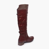Double Buckle Side Zipper Boots maroon back