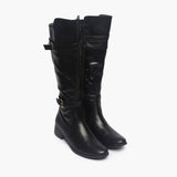 Double Buckle Side Zipper Boots black side angle