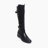 Double Buckle Side Zipper Boots black side single
