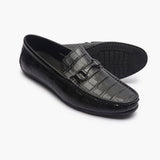 Croc Effect Loafers with Buckle
