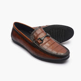 Croc Effect Loafers with Buckle