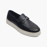 Casual Croc Print Slip Ons with Metal Bit navy side single