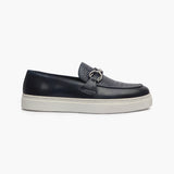 Casual Croc Print Slip Ons with Metal Bit navy side profile