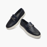 Casual Croc Print Slip Ons with Metal Bit navy