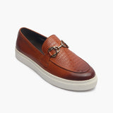Casual Croc Print Slip Ons with Metal Bit cognac side single