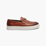 Casual Croc Print Slip Ons with Metal Bit cognac side profile