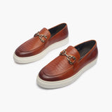 Casual Croc Print Slip Ons with Metal Bit cognac opposite side
