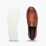 Casual Croc Print Slip Ons with Metal Bit cognac top and sole