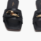 Chunky Chain Buckle Flats black front zoom