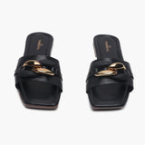 Chunky Chain Buckle Flats black front