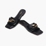 Chunky Chain Buckle Flats black