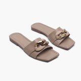 Chunky Chain Buckle Flats grey side angle