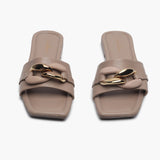 Chunky Chain Buckle Flats grey front angle